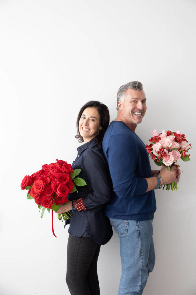 Valentine's Day couple with flowers