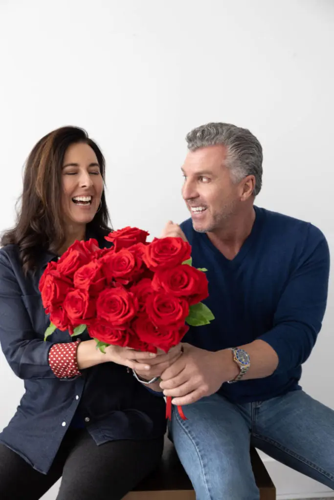Valentine's Day couple with red roses