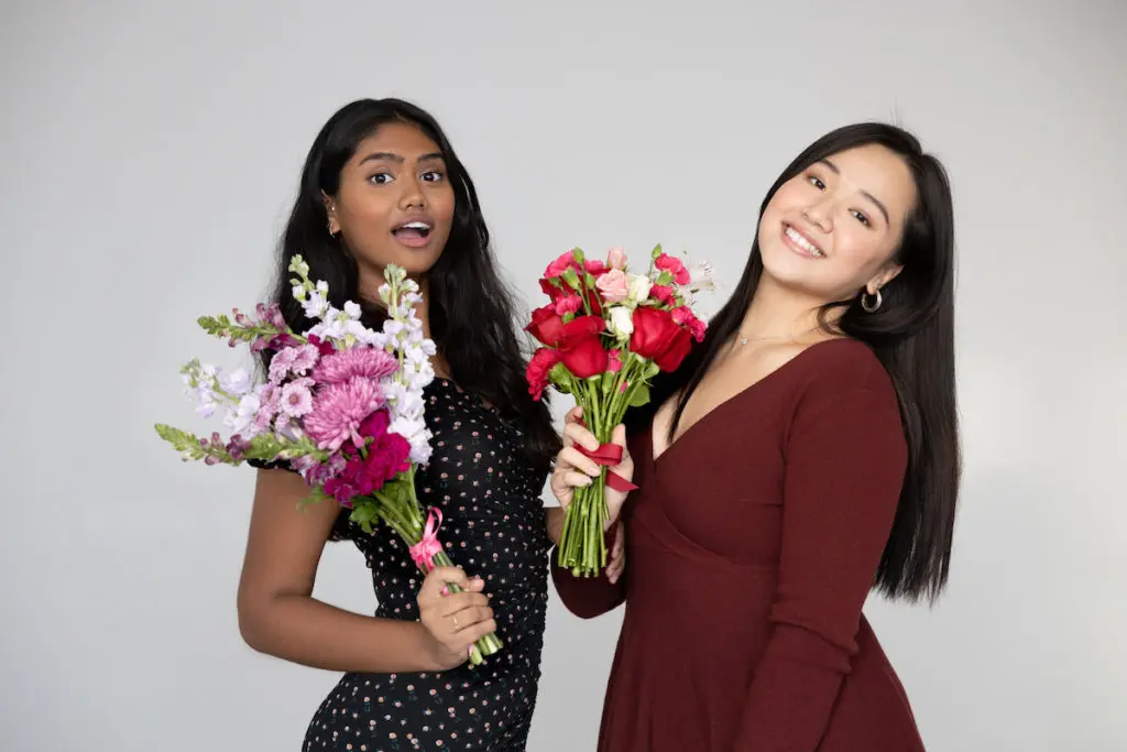 Galentine's Day girls with flowers