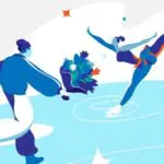 Illustration of ice skaters and flowers