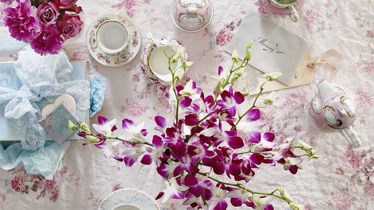 romantic florals with purple and white flowers