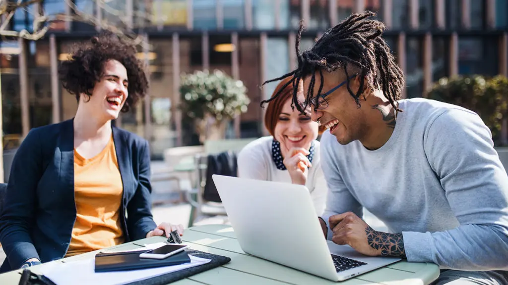 spring activities: co-workers working outdoors