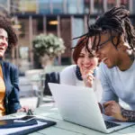 spring activities: co-workers working outdoors