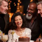 middle-aged friends celebrating a birthday