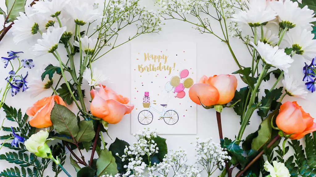 april birthdays: birthday card and flowers