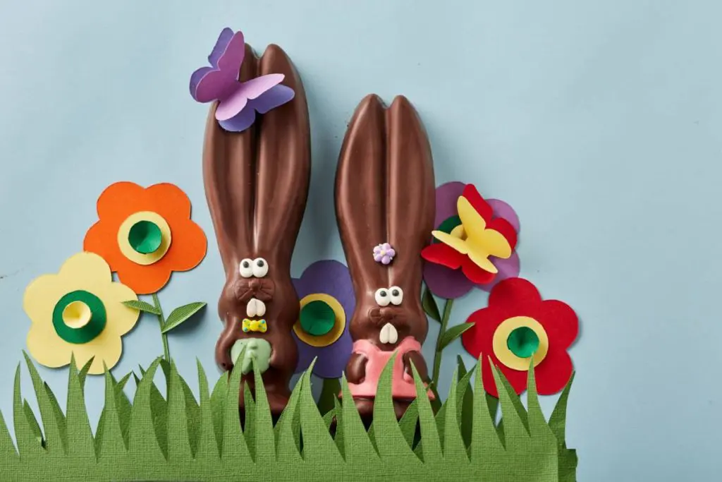 Photo of Mr. Ears and Mrs. Ears, chocolate Easter bunnies