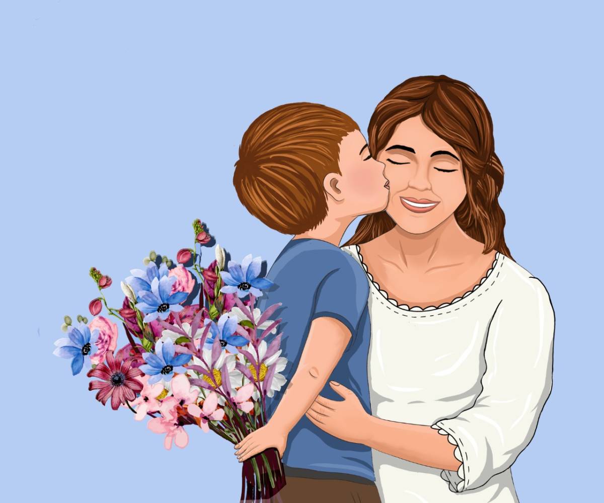 an image of a mother's day nft: son kissing mother on cheek