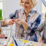 A photo of Easter crafts with family making easter crafts