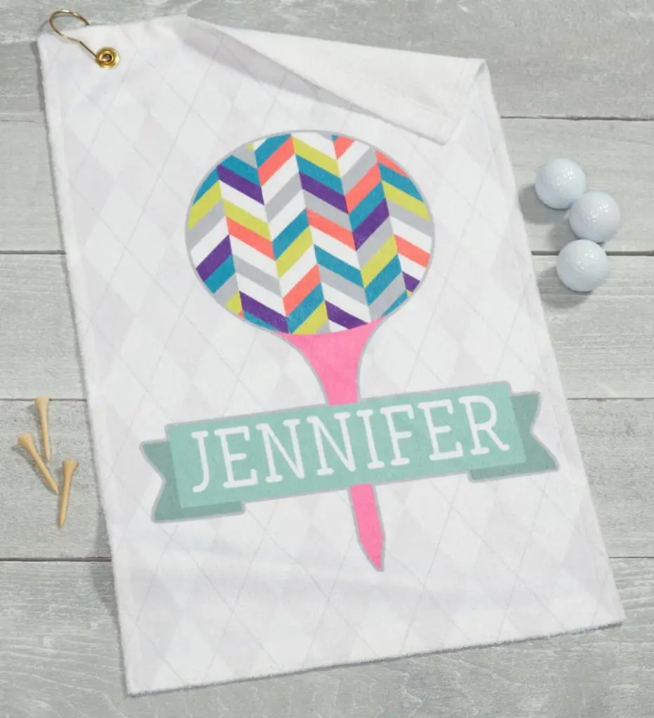 Gifts for empty nest moms with personalized golf towel