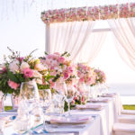 A photo of summer wedding flowers with a table setting at a luxury wedding