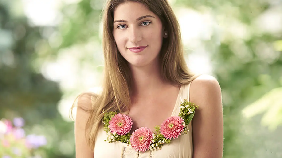 a photo of prom flowers: gerbera daisy flower necklace