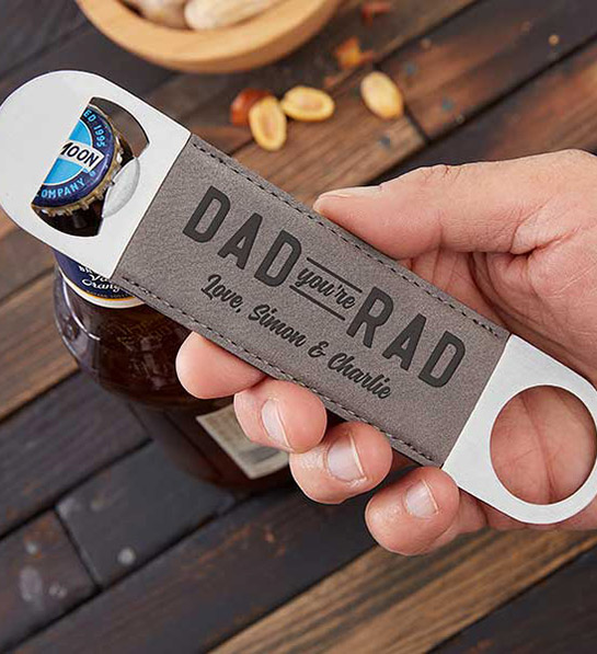 a photo of father's day gift guide with personalized bottle opener