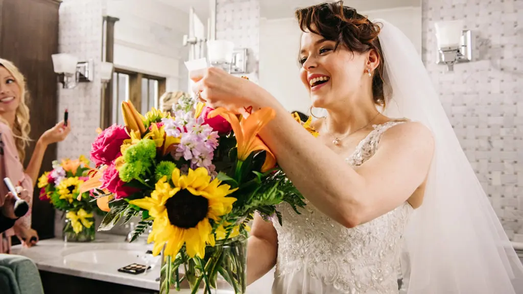 history of marriage with bride receiving flowers