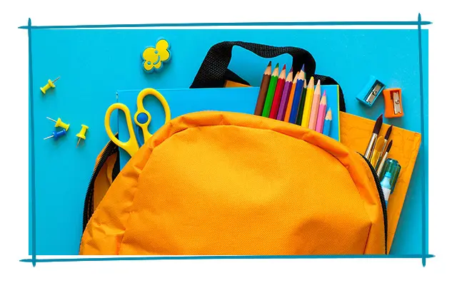 Photo of back to school supplies and backpack