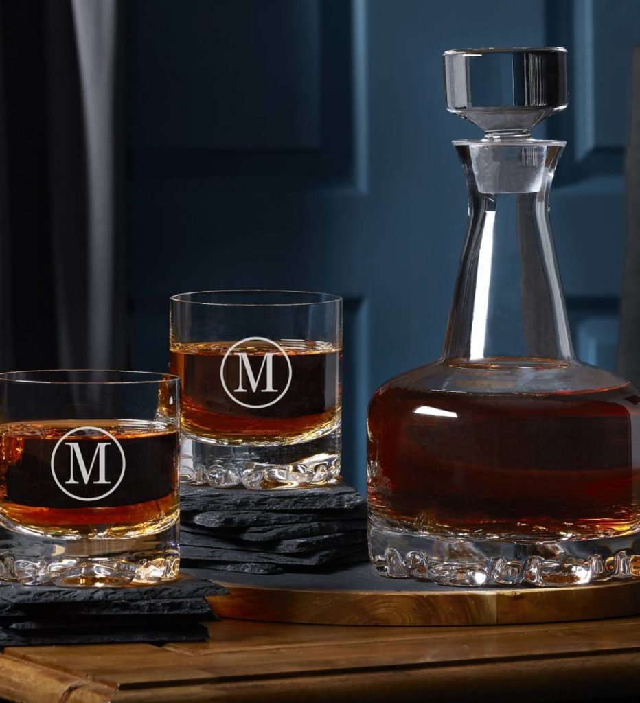 sweetest day gifts with whiskey glasses and decanter