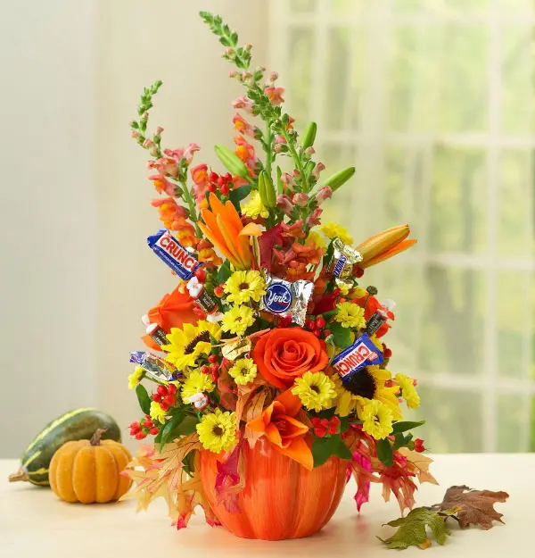 halloween centerpieces with Halloween flower arrangement with Halloween candy