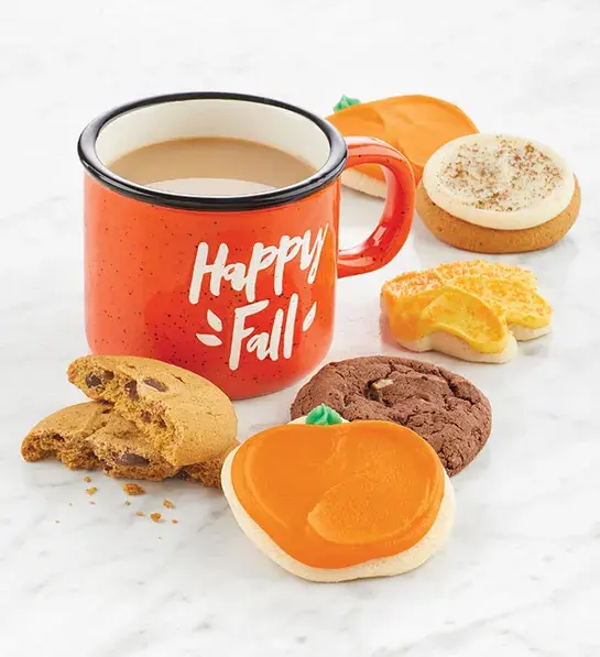 pumpkin spice with mug and pumpkin cookies
