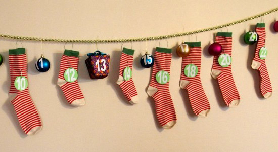 DIY Advent Calendar With Christmas Ornaments and Socks x