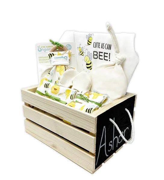 gifts for new parents with Personalized Ive Arrived Organics Baby Gift Crate