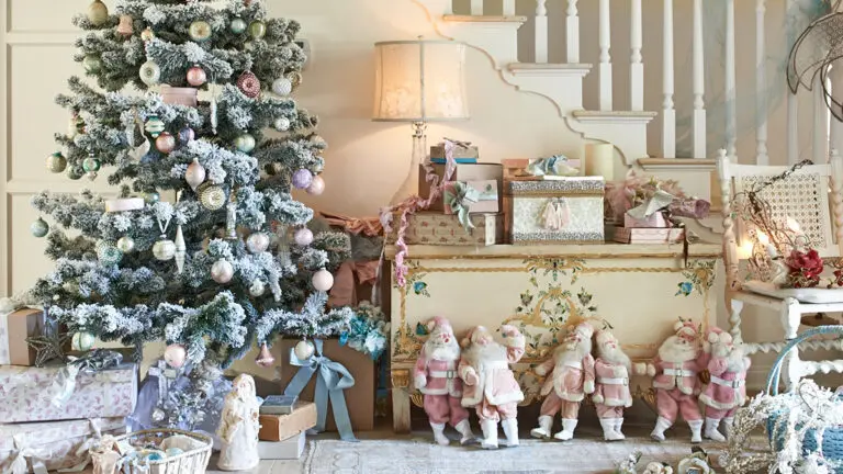 decorating for winter with vintage pink santa