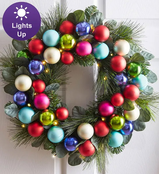 flores y coronas navideñas de moda con Joyful Jewel Wreath with Lights