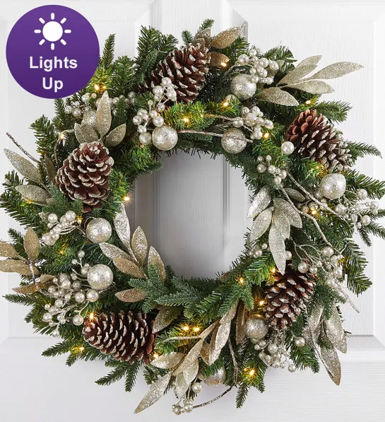 flores y coronas navideñas modernas con Winter Splendor Metallic Wreath