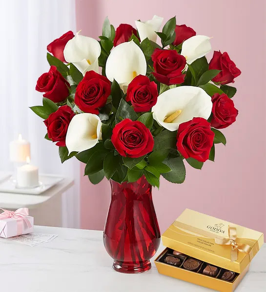 Valentine's day tips for guys with Stunning Red Rose Calla Lily Bouquet