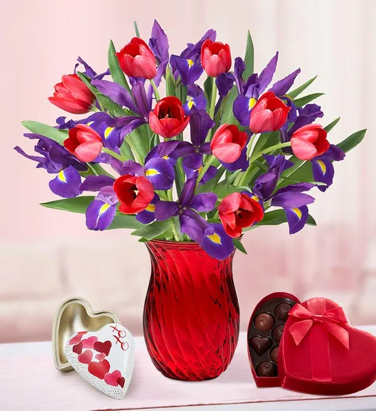 Valentines Day flowers for everyone with tulip and iris bouquet