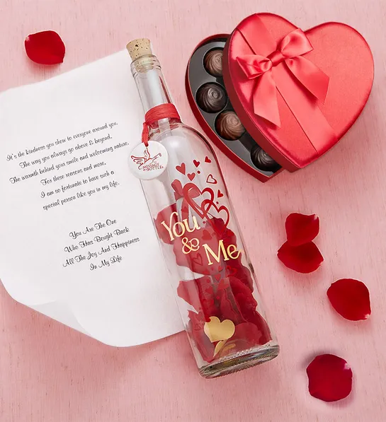 Valentines day card messages with message in a bottle