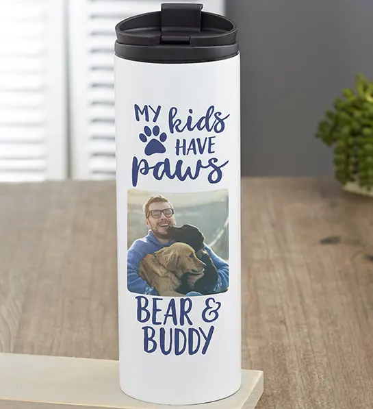 gifts for dog lovers with My Kids Have Paws Personalized oz. Travel Tumbler