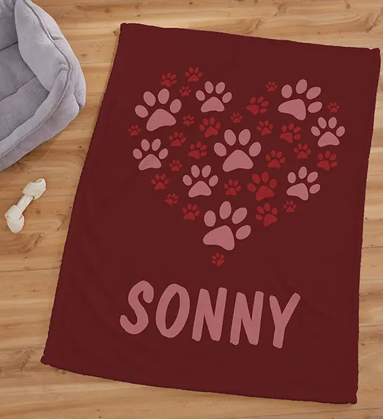 gifts for dog lovers with Paws On My Heart Personalized Blanket