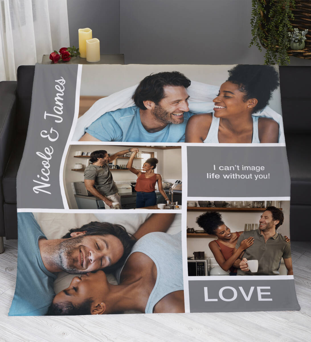 long distance valentine with personalized photo blanket