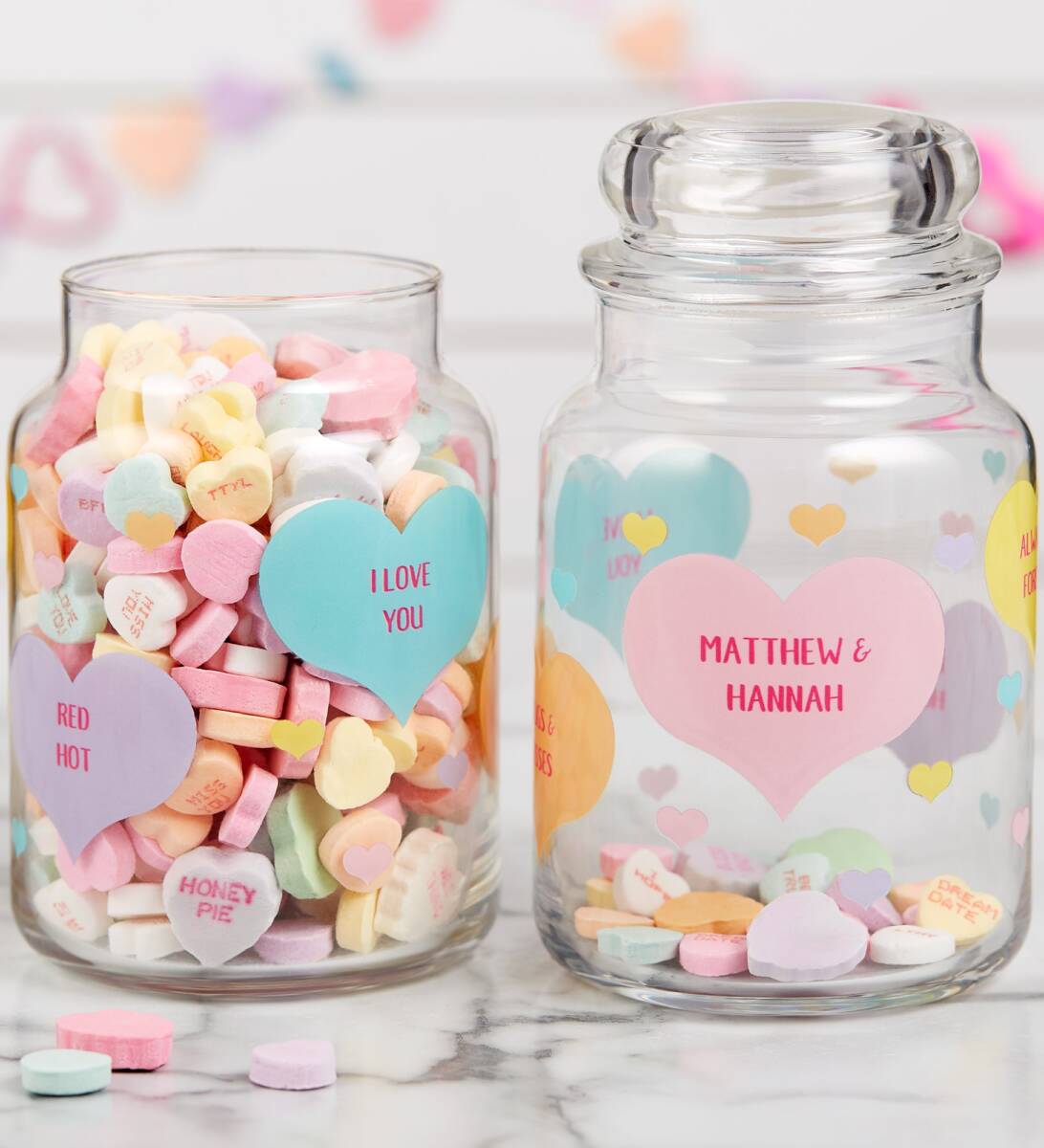 Tarro de caramelos personalizado Corazones de conversación