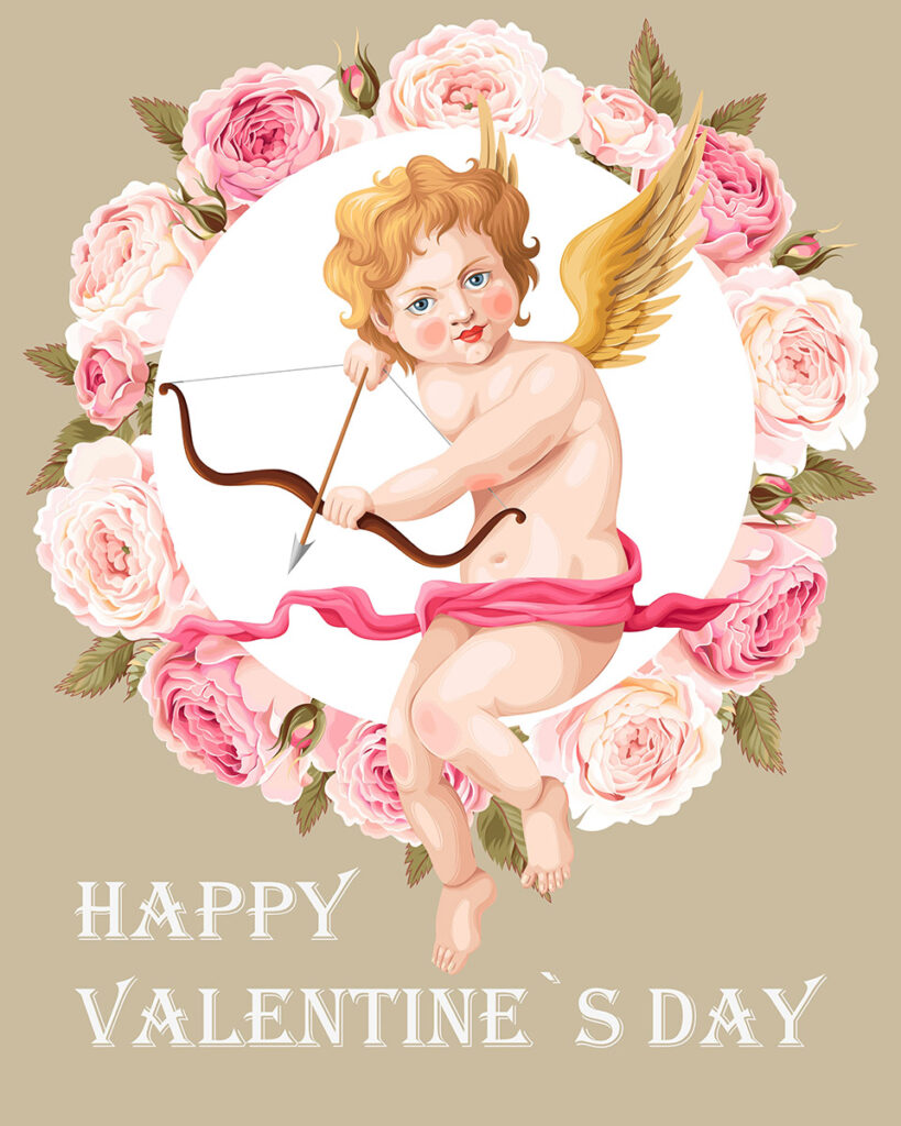 Símbolos del día de San Valentín con Cupido