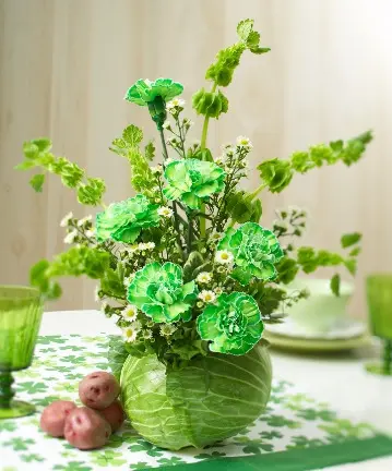 st. patrick's day decor with green floral arrangement