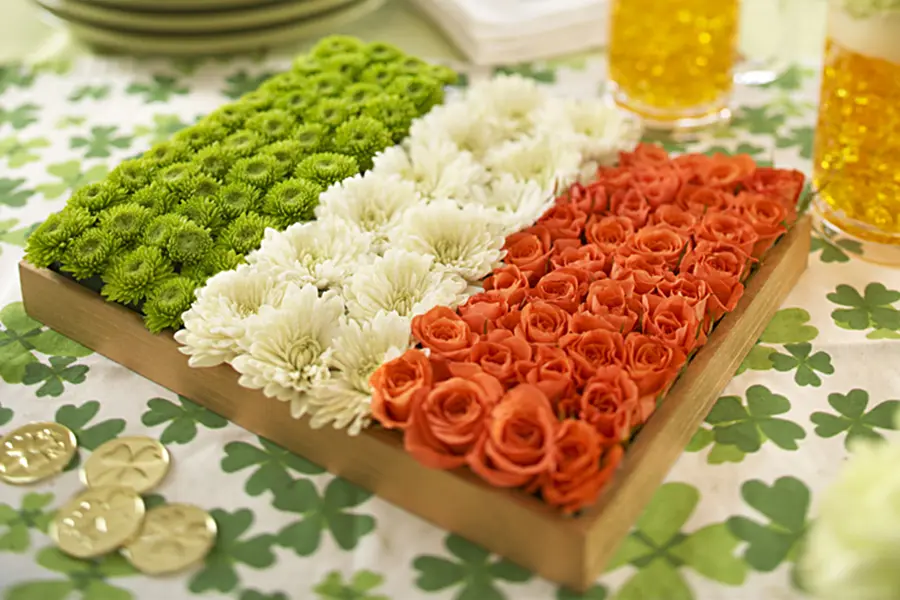 st. patrick's day decor with irish flag made from flowers
