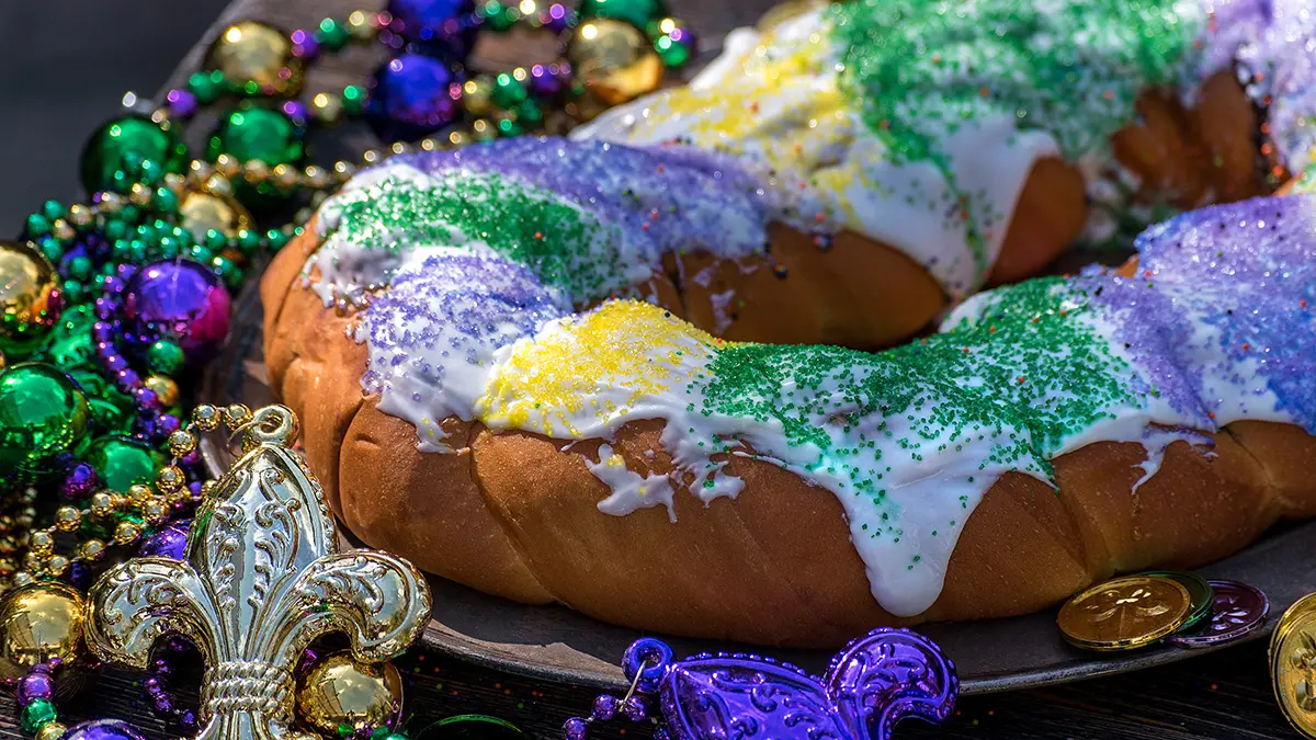 mardi gras party with king cake