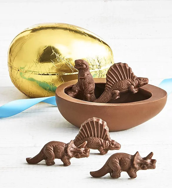 Ideas para regalos de Pascua con huevo de chocolate envuelto en lámina Art CoCo con dinosaurios