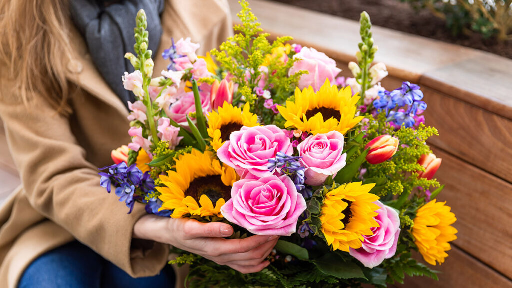 early spring flowers with mixed bouquet