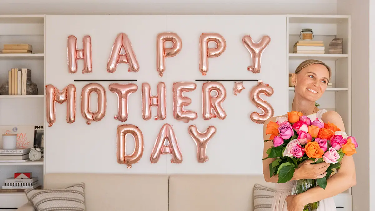 mother's day fun facts with mom holding flowers