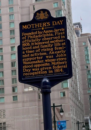 Mother's Day history Philadelphia historic sign.