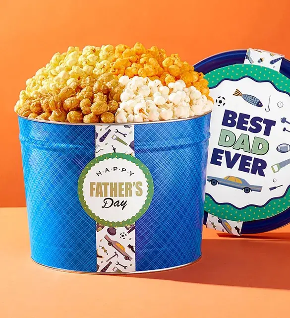 Father's Day gift ideas with popcorn boxes from dads and their favorites