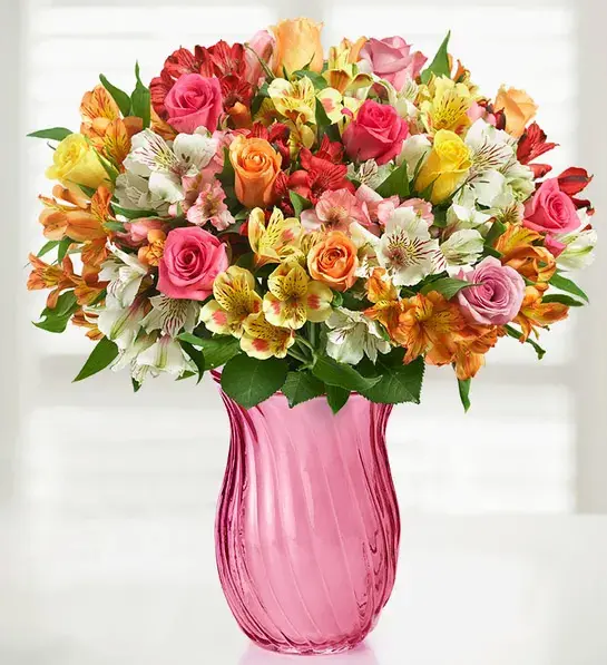 just because flowers with assorted roses and peruvian lilies