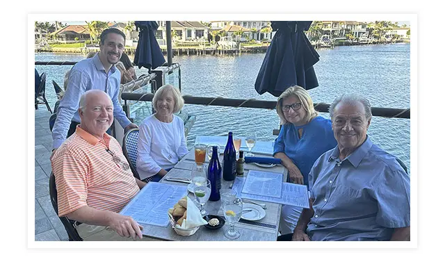 Photo of Jim McCann and wife at MiraMare restaurant in Naples, Florida