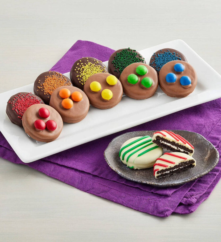 pride month gifts with Rainbow Chocolate Covered Cookies