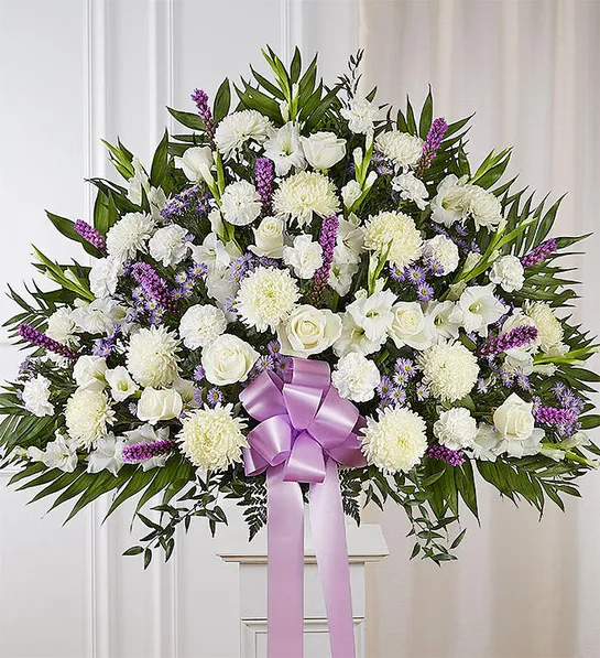 sympathy gift etiquette with Lavender White Standing Basket