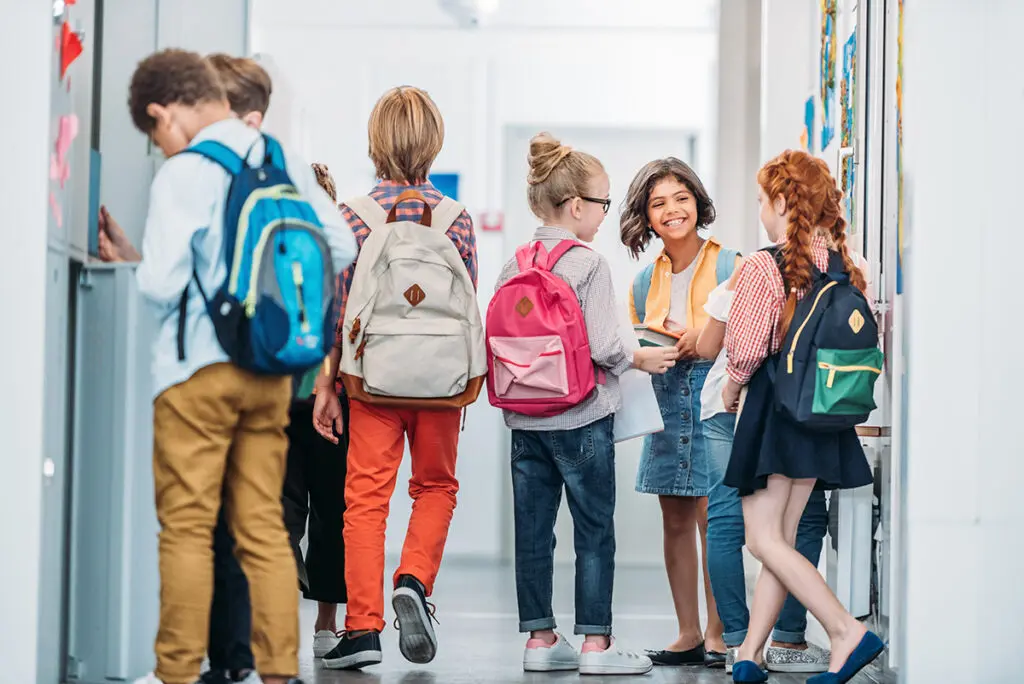 kids in school corridor