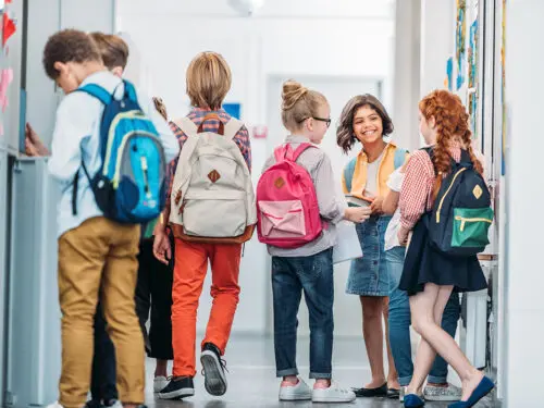 kids in school corridor