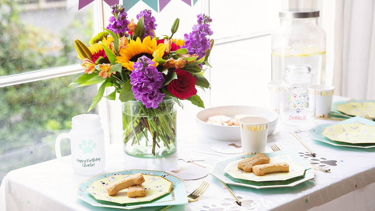 dog birthday party with tablescape