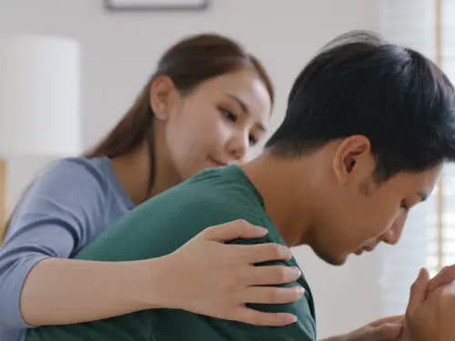 Asia young people stress relief trust talk share suffer cancer p